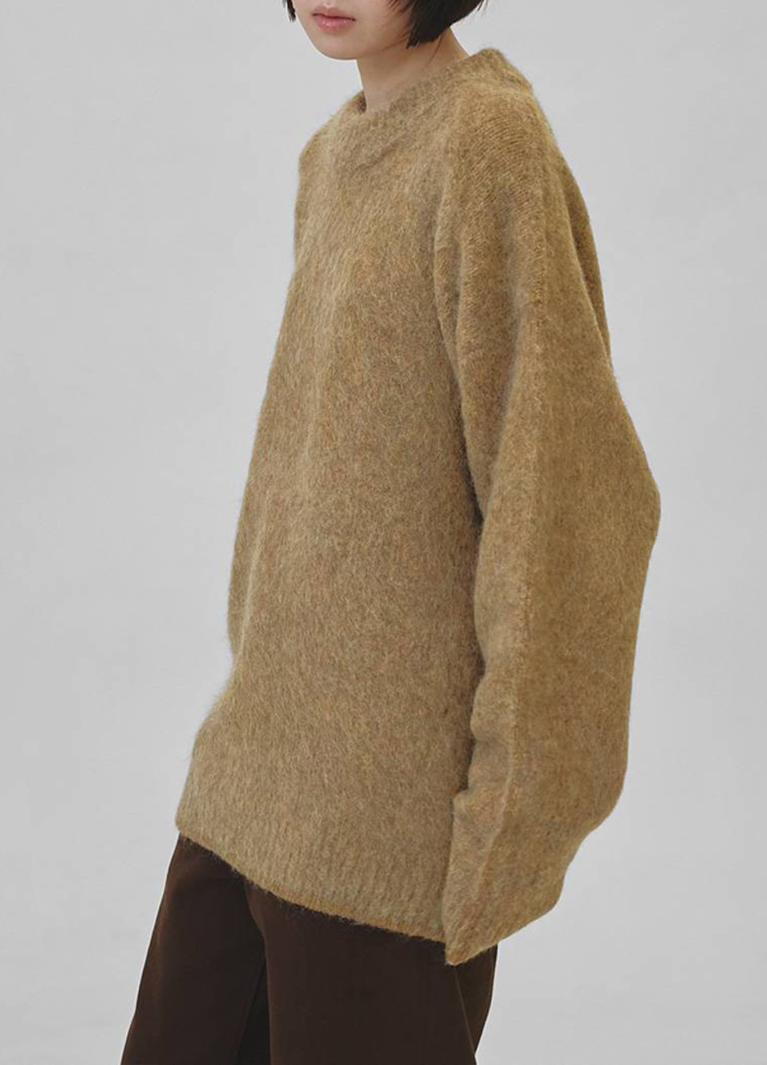 刷毛圓領長版毛衣